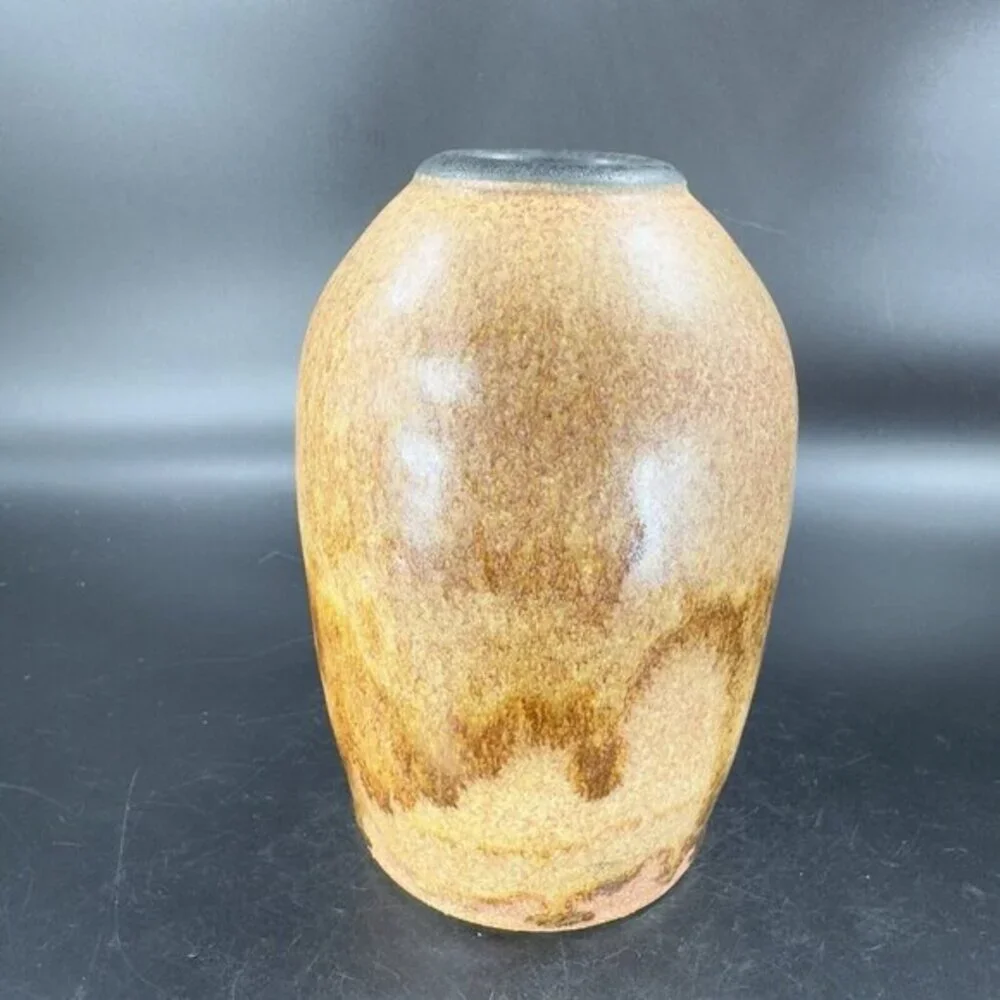 Vintage Hand Made Pottery Vase Vessel Brown‎ Drip Glaze Artists Marked Vase VTG